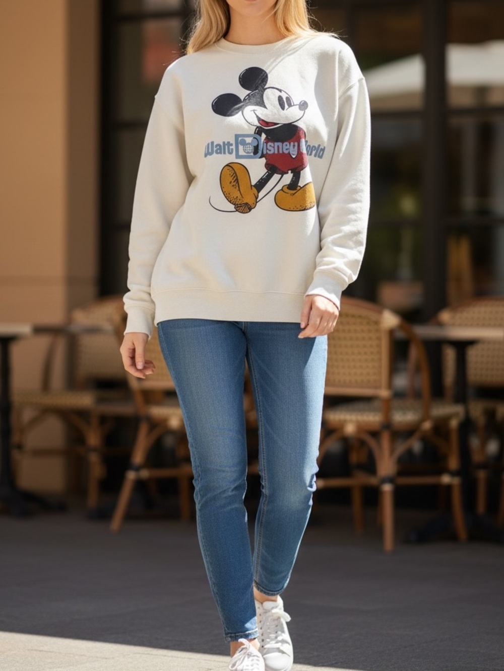 Disney Cream Mickey Graphic Sweatshirt with Yellow and Black Accents